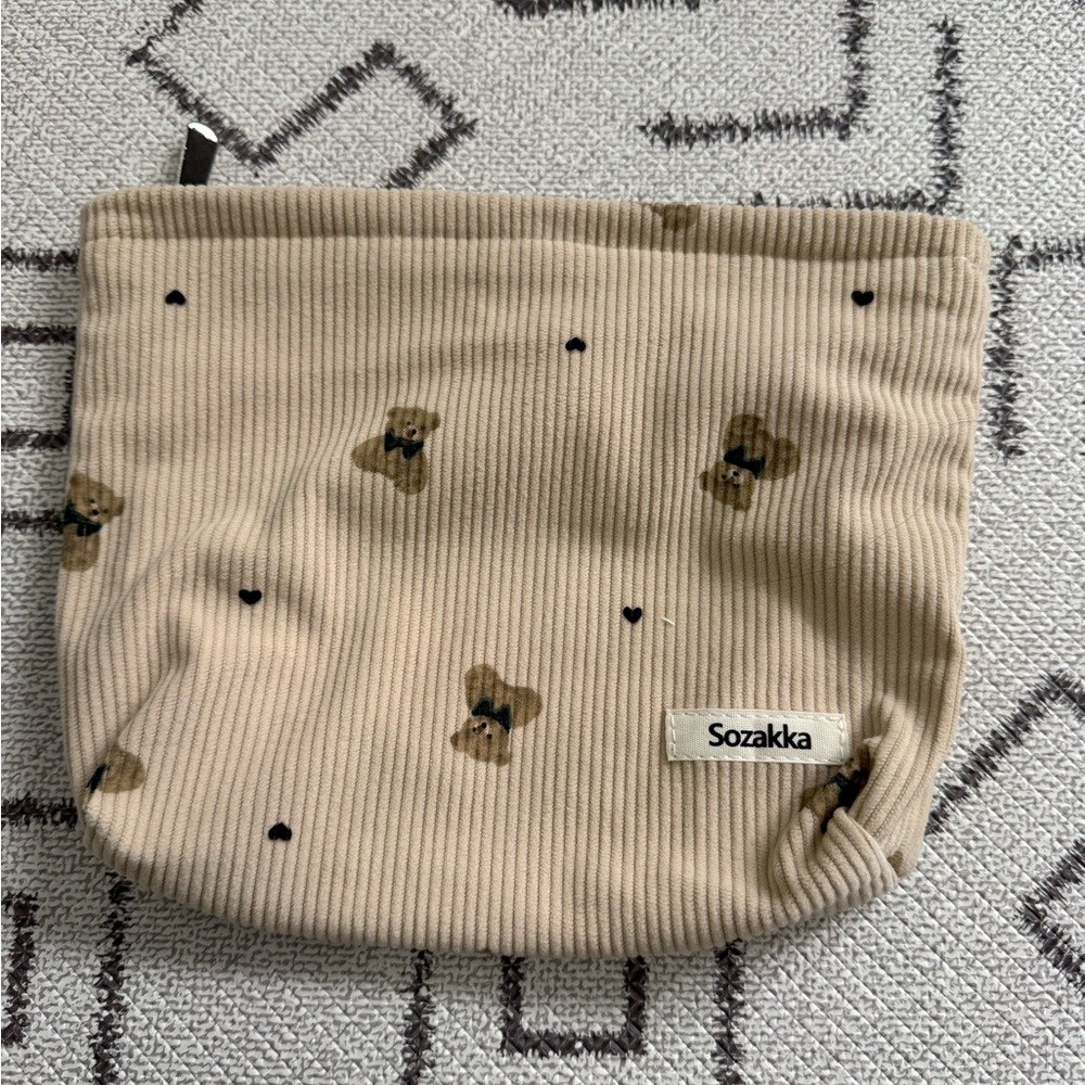 Beige Corduroy Kids Bear Pouch